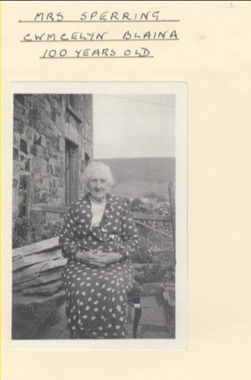Mrs Sperring, Cwmcelyn, Blaina, aged 100
