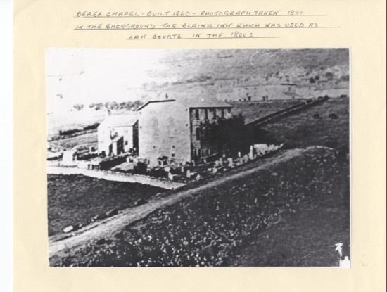Berea Chapel, built 1860.  Photograph taken 1891.  In the background the Blaina Inn which was used as Law Courts in the 1800s