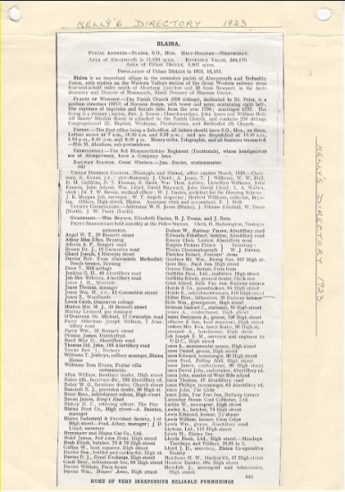 Kelly's Directory (Blaina), 1923