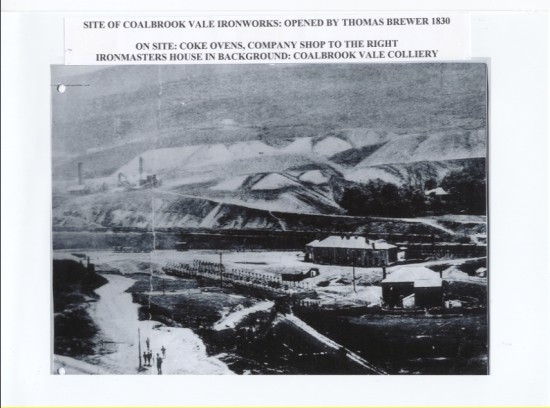 Site of Coalbrook Vale Ironworks: opened by Thomas Brewer in 1830.On site: Coke ovens, company shop to the right, ironmaster's house in background: Coalbrook Vale Colliery