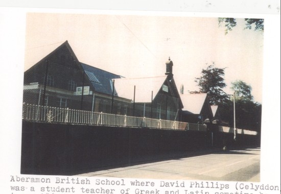 Aberamon British School where David Phillips (Celyddon) was a student teacher of Greek and Latin sometime between 1863 and 1873.