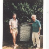 James Avery and his Aunt Martha Phillips, at the family stone, facing Ffynon Baptist Church.
