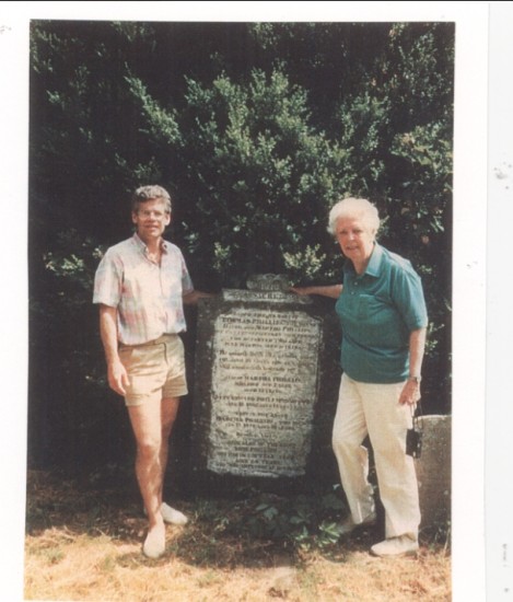 James Avery and his Aunt Martha Phillips, at the family stone, facing Ffynon Baptist Church.
