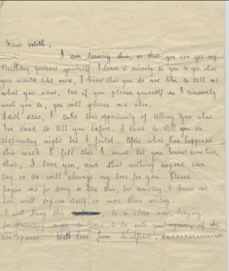 Love letter from Wilfred Bythell to Edith Luff, c. 1930.