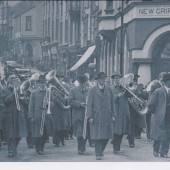 Brynmawr Silver Band playing at the funeral  of the late Mr William (Billy) Rogers marching down BeaufortStreet,Brynmawr