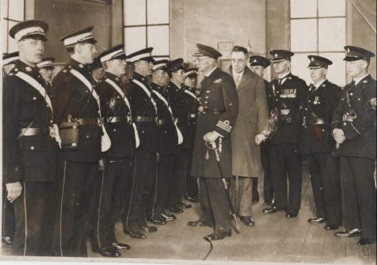 Ambulance members inspection by Surgeon Commander R.J.G.Pamue R.N.