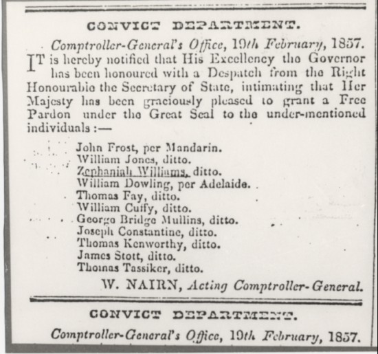 Convict Department Zephanniah Williams