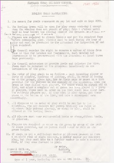 Regulations for Brynmawr Bowling Club