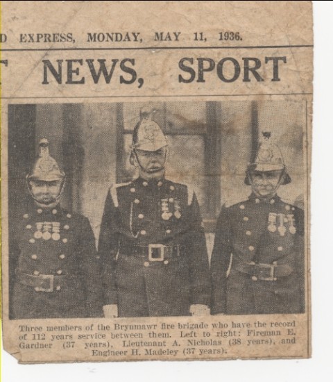 Brynmawr Fire Brigade senior members, 1936 Brynmawr Fire Brigade senior members, 1936