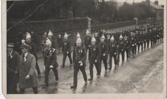 Brynmawr Fire Brigade on parade, 1927