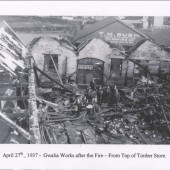 Gwalia Works after the fire, view from the top of the timber store