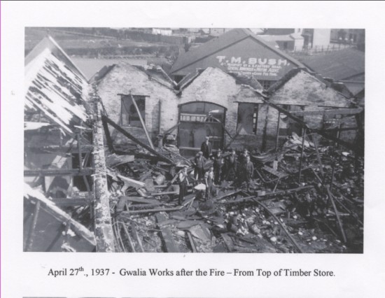 Gwalia Works after the fire, view from the top of the timber store Gwalia Works after the fire, view from the top of the timber store
