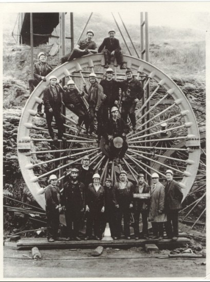 A new pit head wheel at Marine Colliery