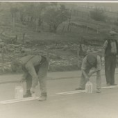 Road painting on the Cwm Road, 1940s.