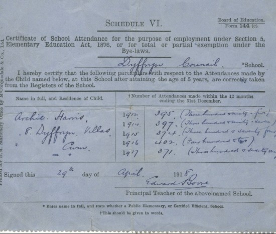School attendance certificate