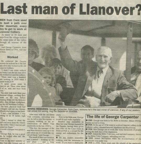 Newspaper cutting re. Mr George Carpenter