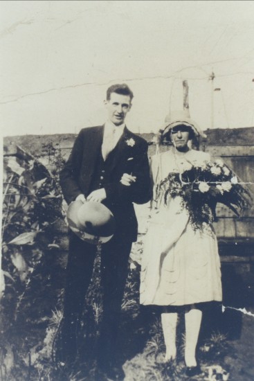 Wedding of William Mills and Irene Long, taken in the garden of 61 Curre St.