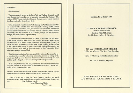 Mill Street Methodist Centenary Service