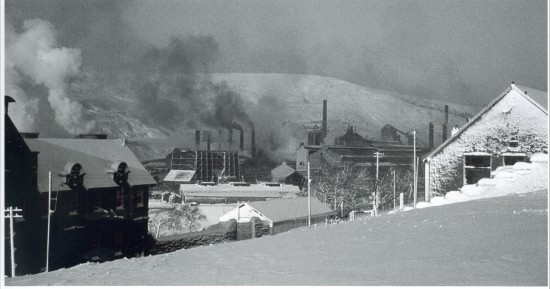 Heavy end of the Ebbw Vale Steelworks viewed to the N.W. from Waunlwyd. 