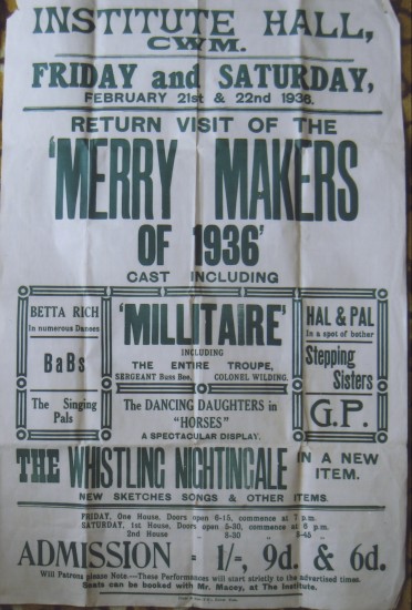 Variety Show at The Institute Hall,Cwm