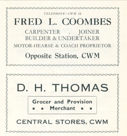 Fred L.Coombes,Undertaker.D.H.Thomas,Central Stores.
