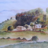 Painting of Pen Y Crug Farm in The Silent Valley or Cwm Merddach by Marilyn Hilgartner.