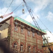 Demolition of Cwm Institute,after structural damage.
