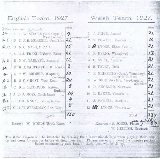 Quoits International,Wales 237 England 150