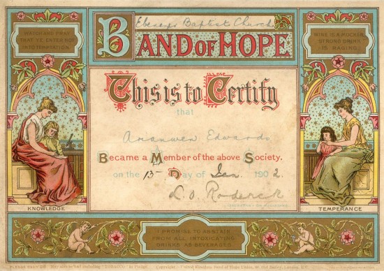 Band of Hope Membership certificate