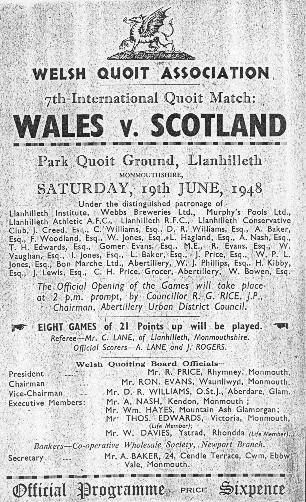 Quoits: Wales v Scotland 1948