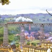 Steam train crossing Crumlin Viaduct